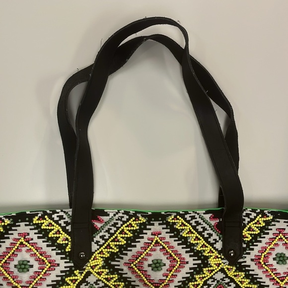 Big Buddha Multicolor Patterned beaded Tote zipper Bag preowned - Picture 4 of 14